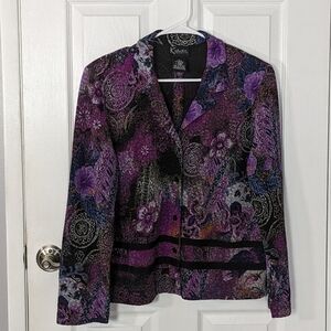 Stunning Vintage K Studios Collection Purple Paisley‎ Split Back Blazer Size 18